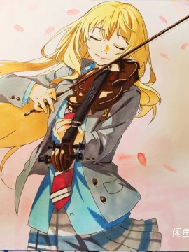 Tiger's Your Lie in April Miyazono Kaori play violin Hot Sexy Hand drawing with marker